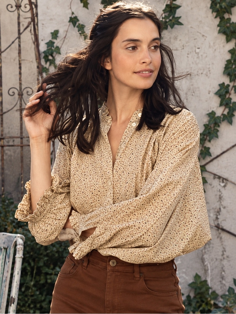 DÔEN Rose Top in Cream Parc Monceau and Mustard California Wildflower Size M